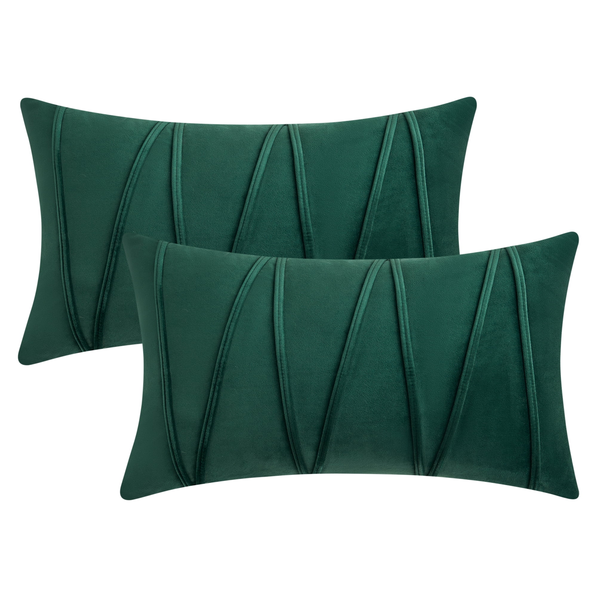 Unique Bargains Velvet Throw Pillow Covers Set of 2 Square Cushion Dark Green 12" x 20"