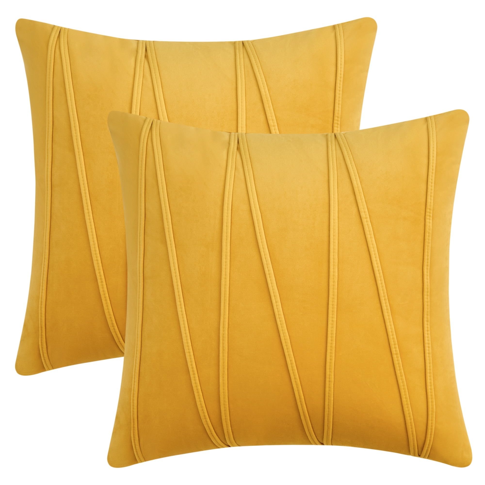Unique Bargains Velvet Throw Pillow Covers Set of 2 Square Cushion Yellow 18" x 18"