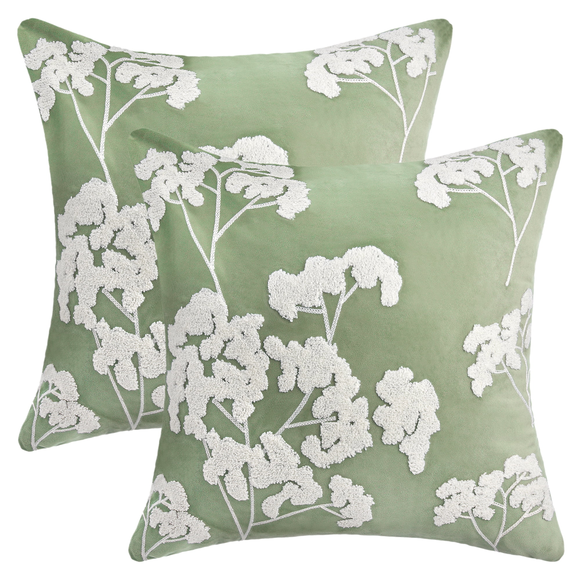 Unique Bargains Velvet Throw Pillow Covers with Blossom Pattern Pack of 2 Green 18" x 18"
