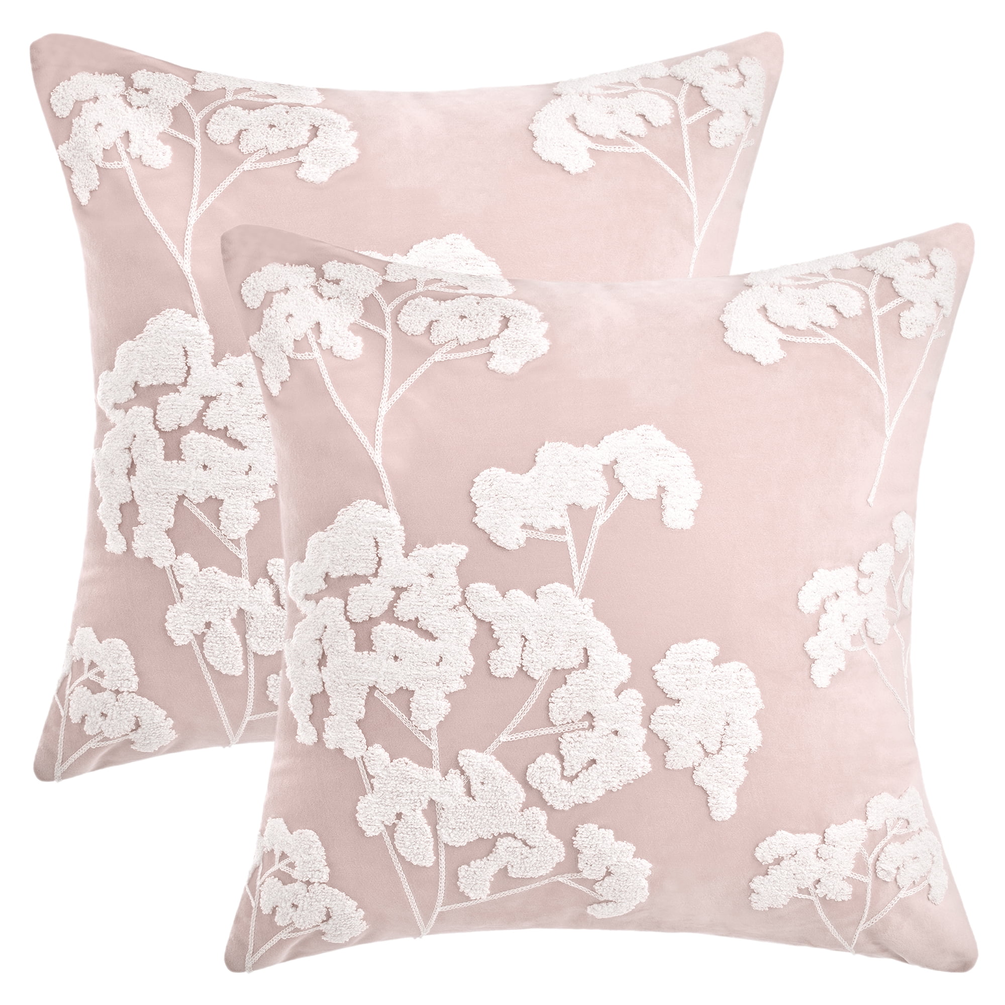 Unique Bargains Velvet Throw Pillow Covers with Blossom Pattern Pack of 2 Pink 18" x 18"