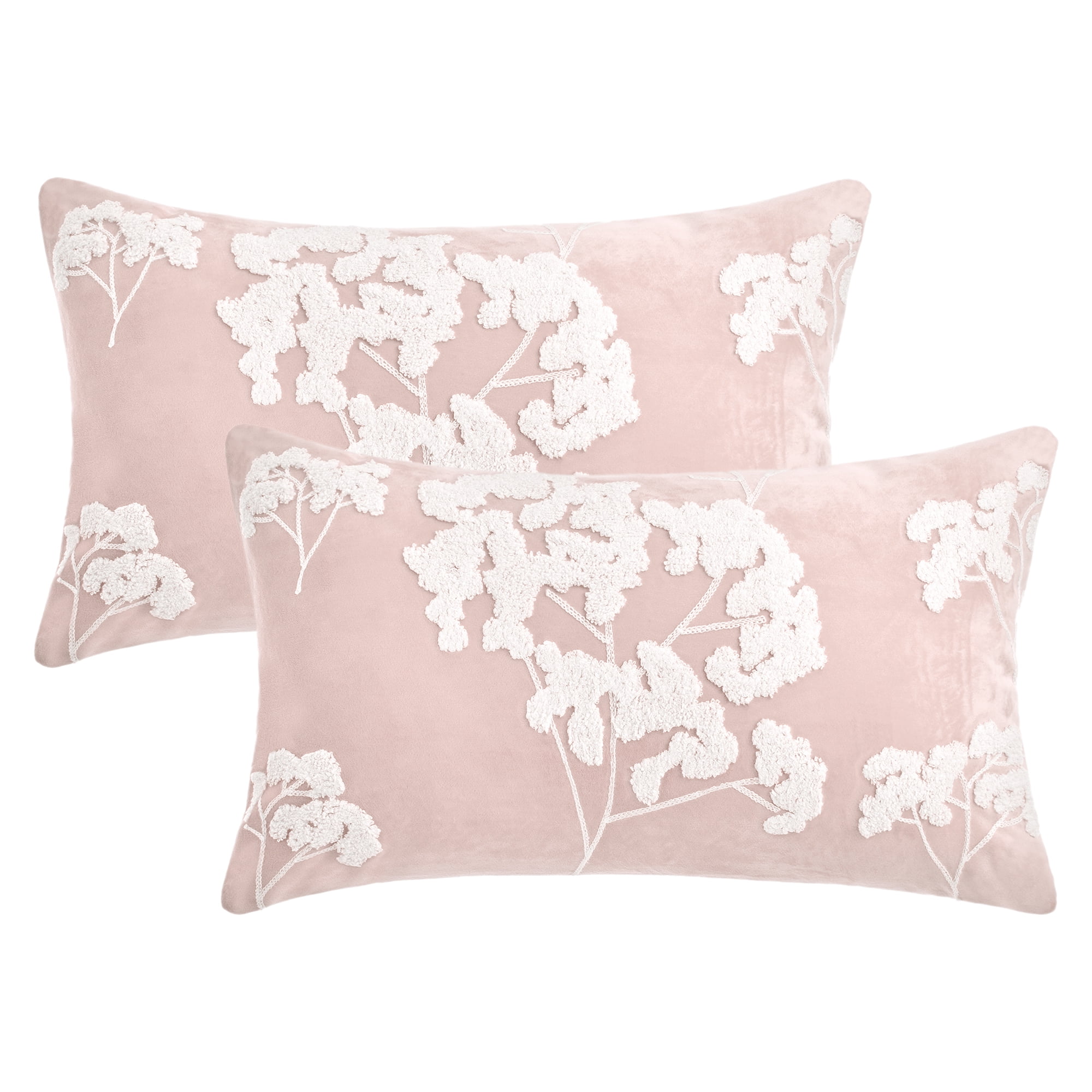 Unique Bargains Velvet Throw Pillow Covers with Blossom Pattern Pack of 2 Pink 20" x 12"