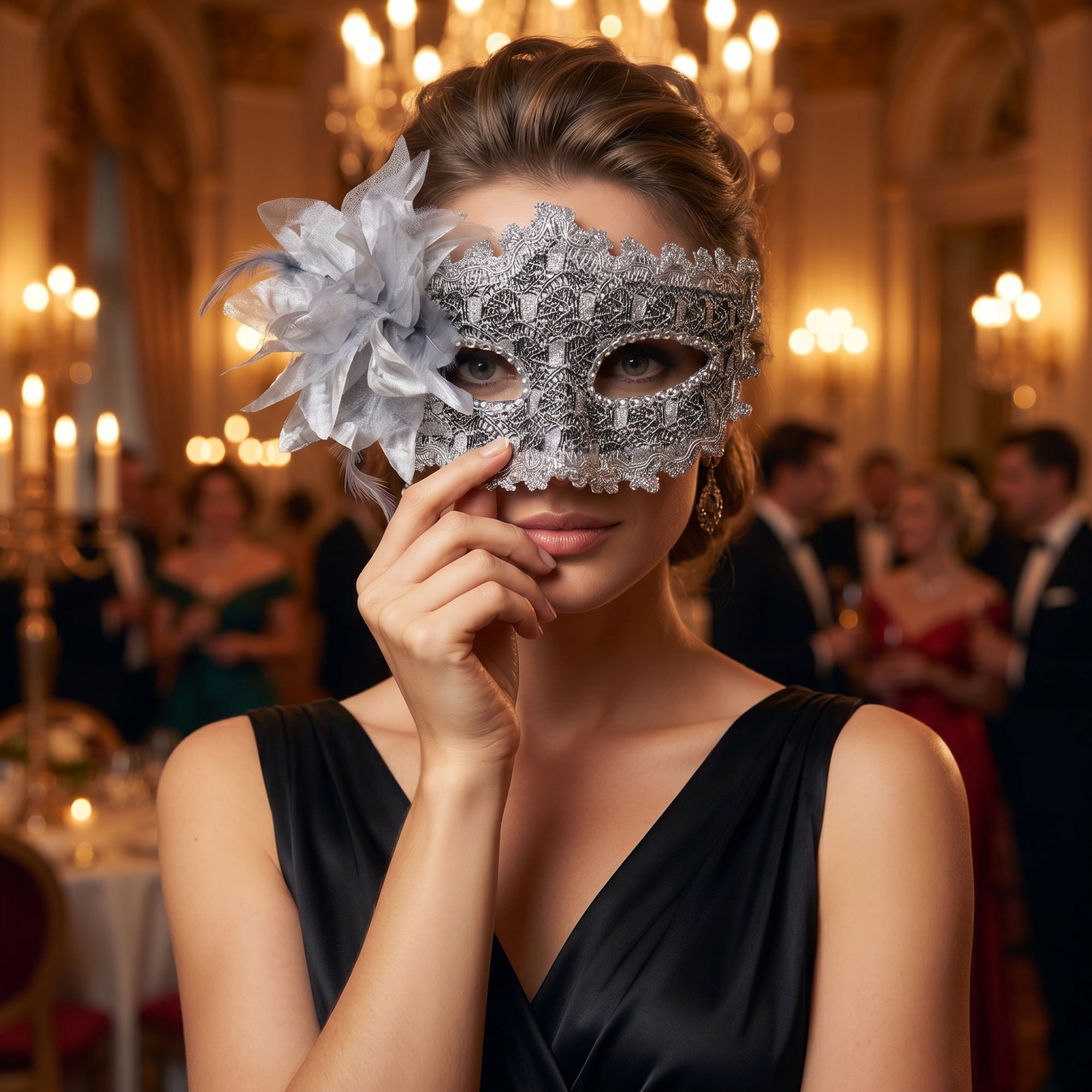 Unique Bargains Venetian Masquerade Mask, Side Flower Rose Eye Mask Black A 6.3" x 4.3"