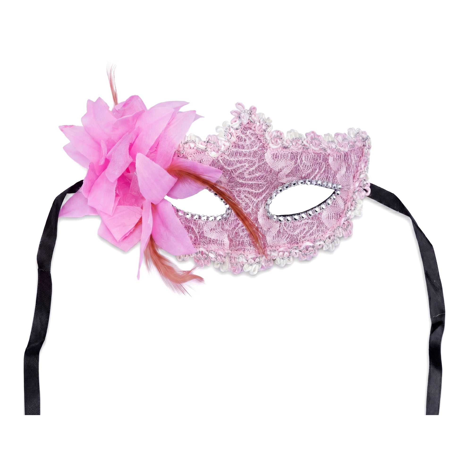 Unique Bargains Venetian Masquerade Mask, Side Flower Rose Eye Mask Pink 6.3" x 4.3"