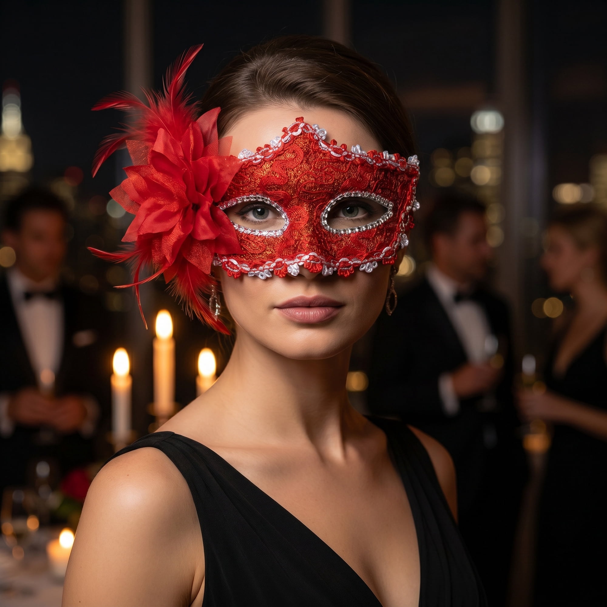 Unique Bargains Venetian Masquerade Mask, Side Flower Rose Eye Mask Red 6.3" x 4.3"