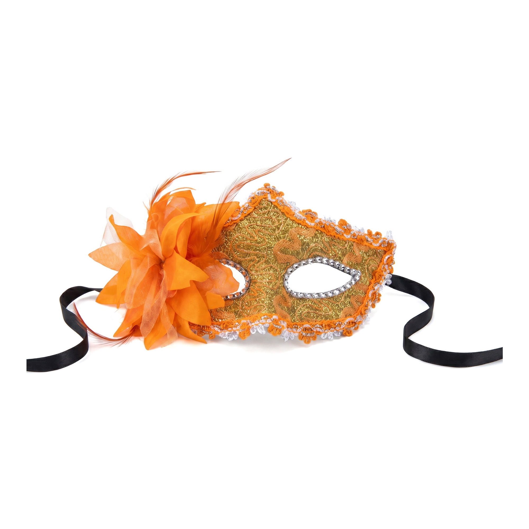 Unique Bargains Venetian Masquerade Side Flower Rose Eye Mask for Party Orange 6.3" x 4.3"