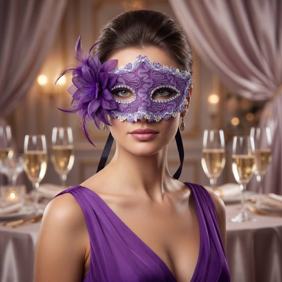 Unique Bargains Venetian Masquerade Side Flower Rose Eye Mask for Party Purple 6.3" x 4.3"