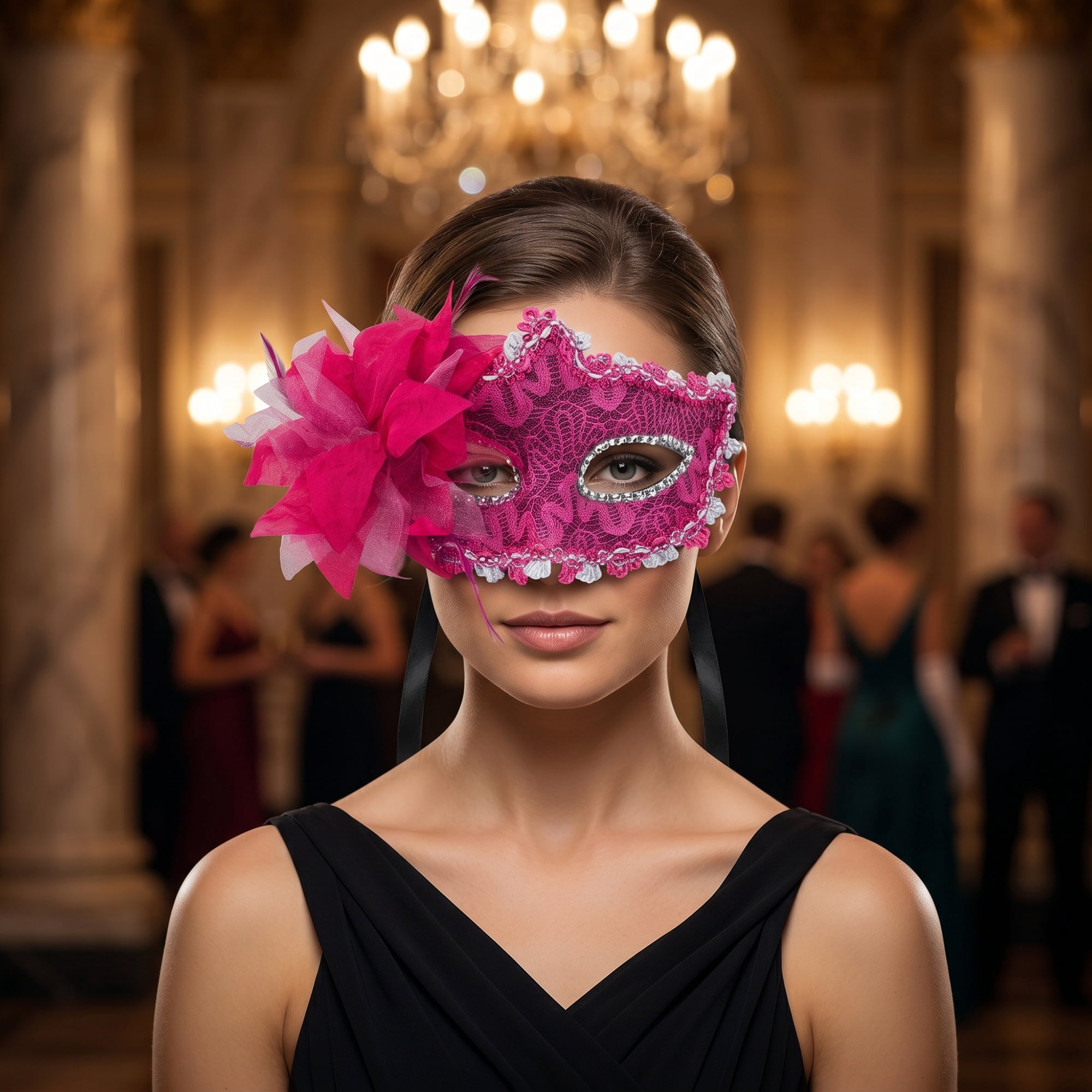 Unique Bargains Venetian Masquerade Side Flower Rose Eye Mask for Party Rose 6.3" x 4.3"