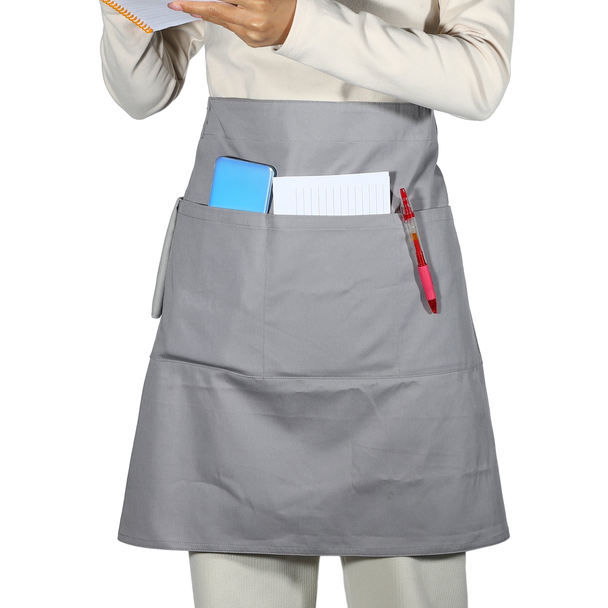 Unique Bargains Serving Cooking Versatile Waist Apron with Pockets Gray