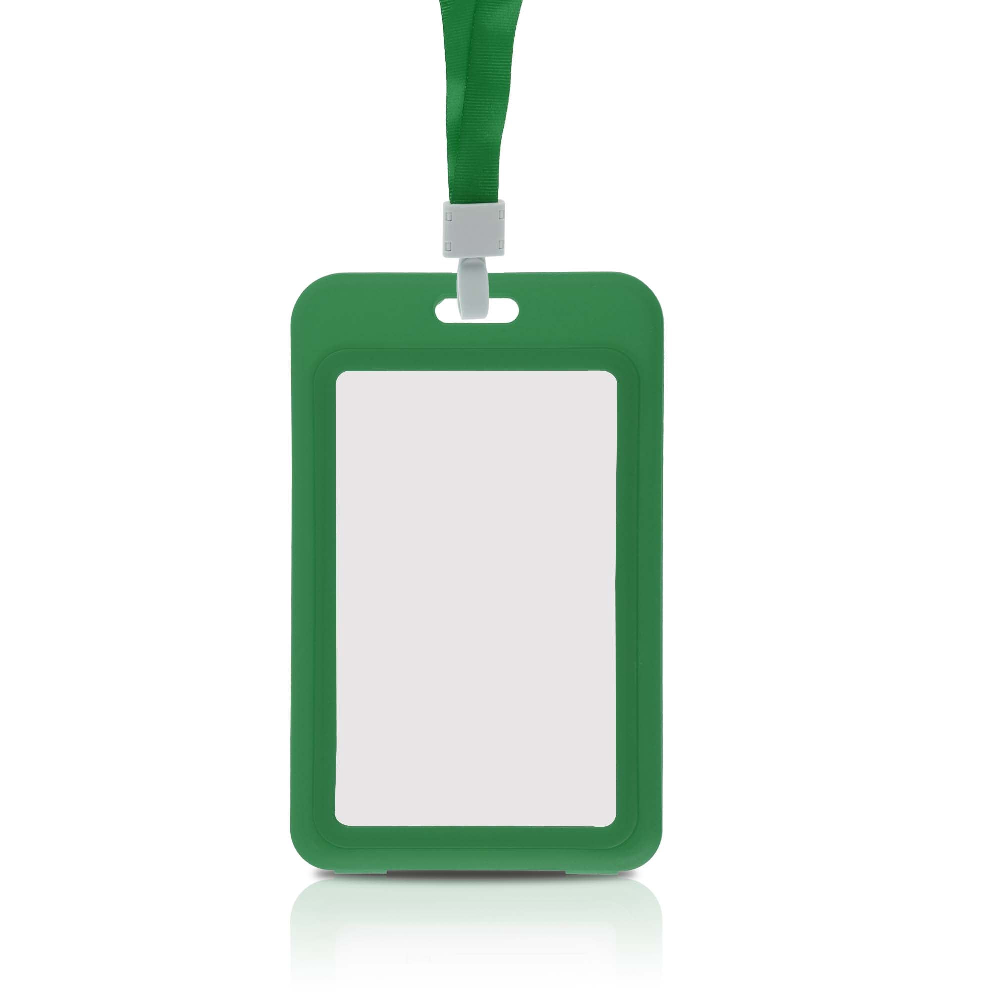 Unique Bargains Vertical ID Badges Leather Clear Card Holder with Lanyard Green