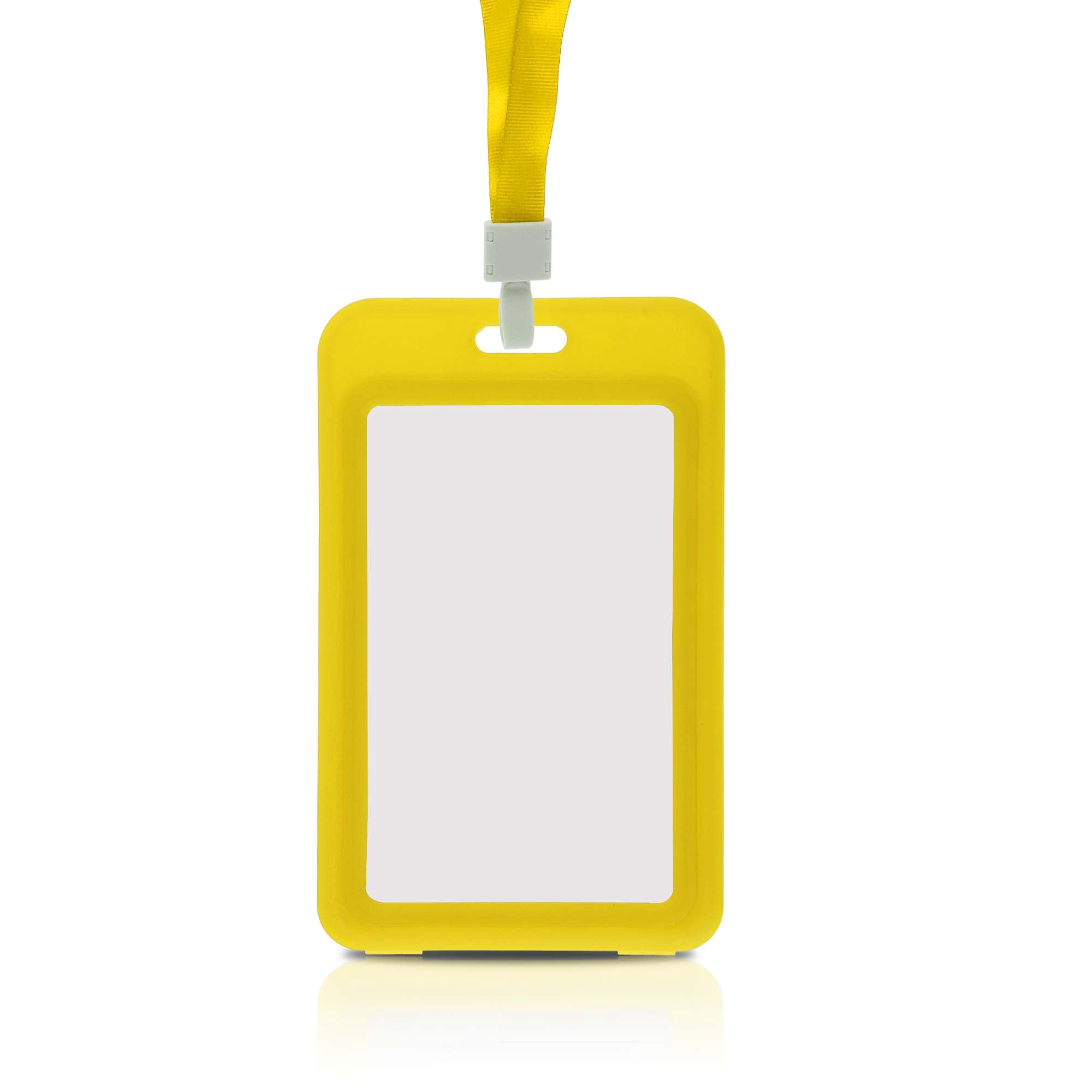 Unique Bargains Vertical ID Badges Leather Clear Card Holder with Lanyard Yellow