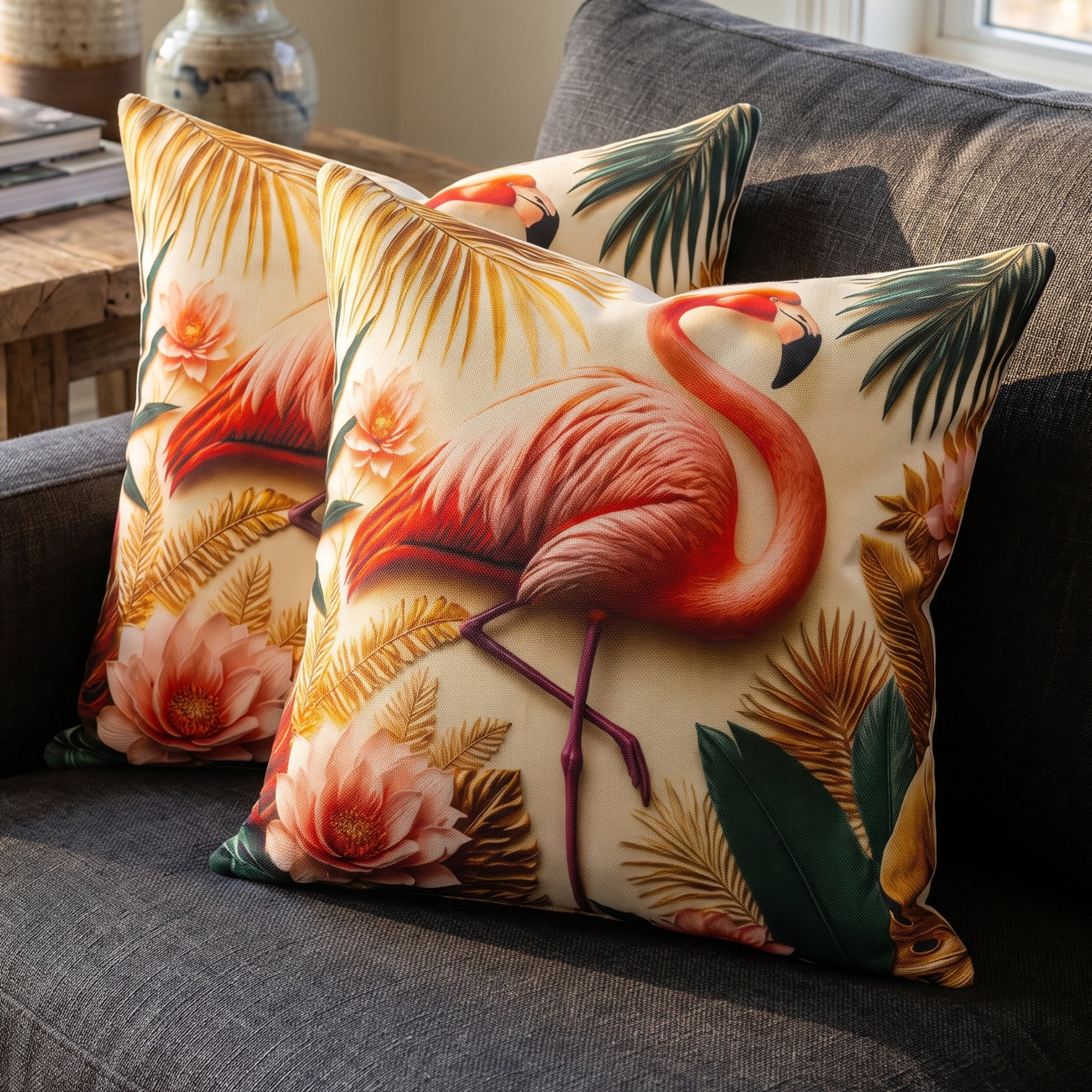 Unique Bargains Vibrant Animal Decor Throw Pillow Covers Wildlife Cushion Case 2 Pack Flamingo 18"x18"