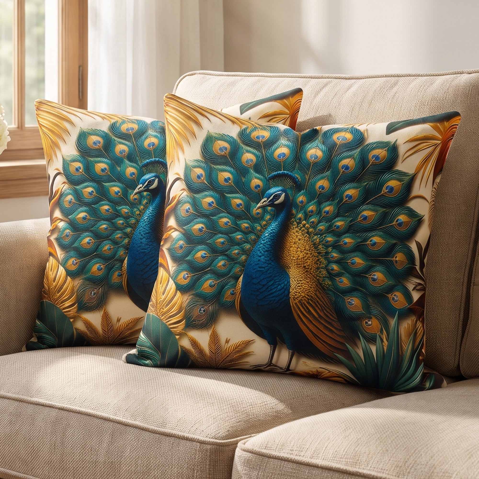 Unique Bargains Vibrant Animal Decor Throw Pillow Covers Wildlife Cushion Case 2 Pack Peacock 18"x18"