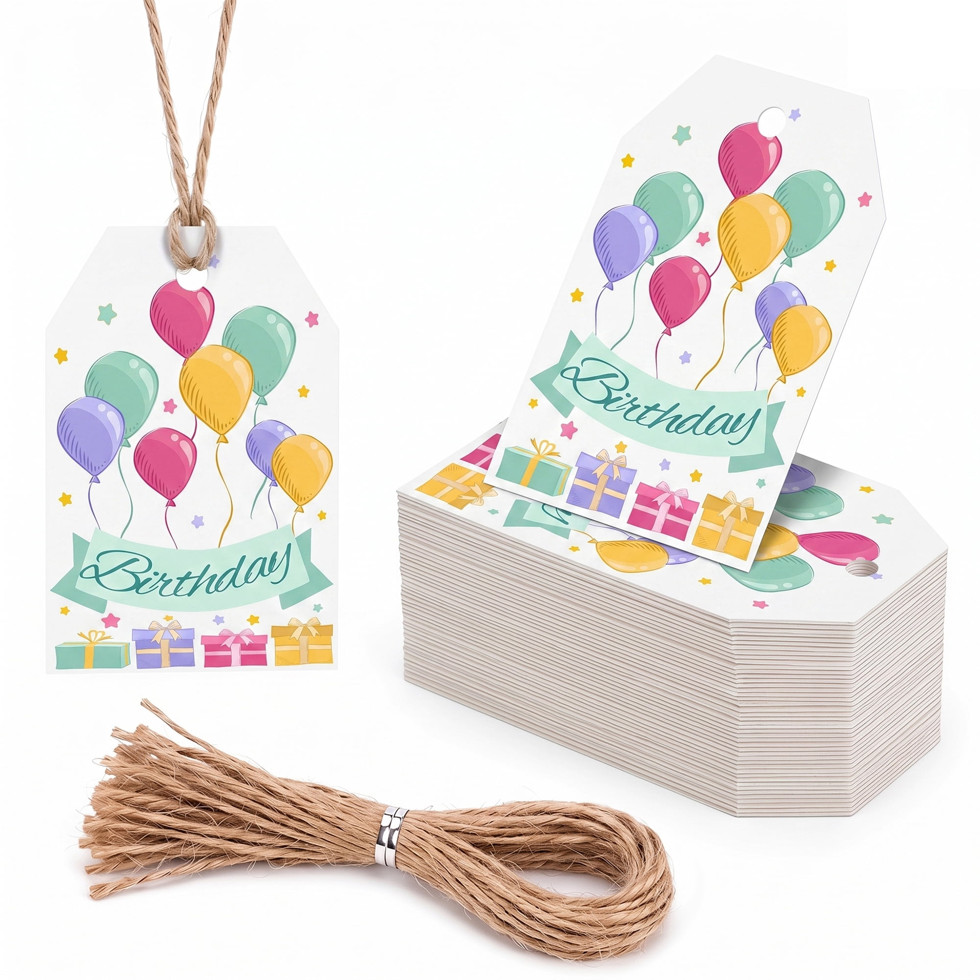 Unique Bargains Vibrant Birthday Gift Tags with Jute Twine Balloon Pattern 2.2" x 3.3"