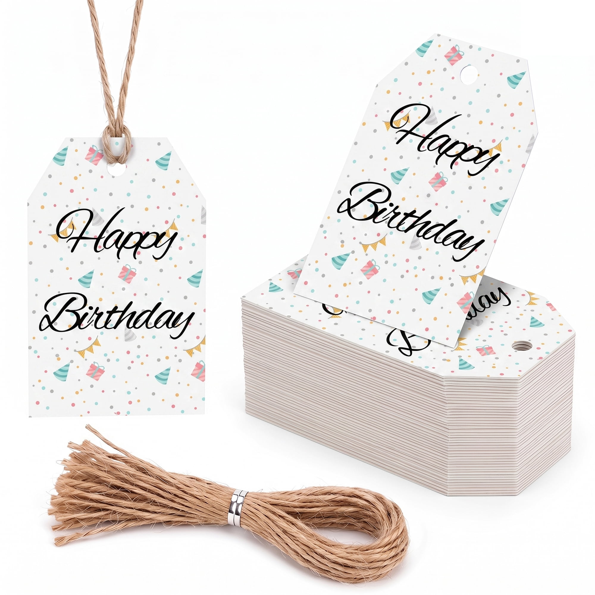 Unique Bargains Vibrant Birthday Gift Tags with Jute Twine Birthday Pattern 2.2" x 3.3"