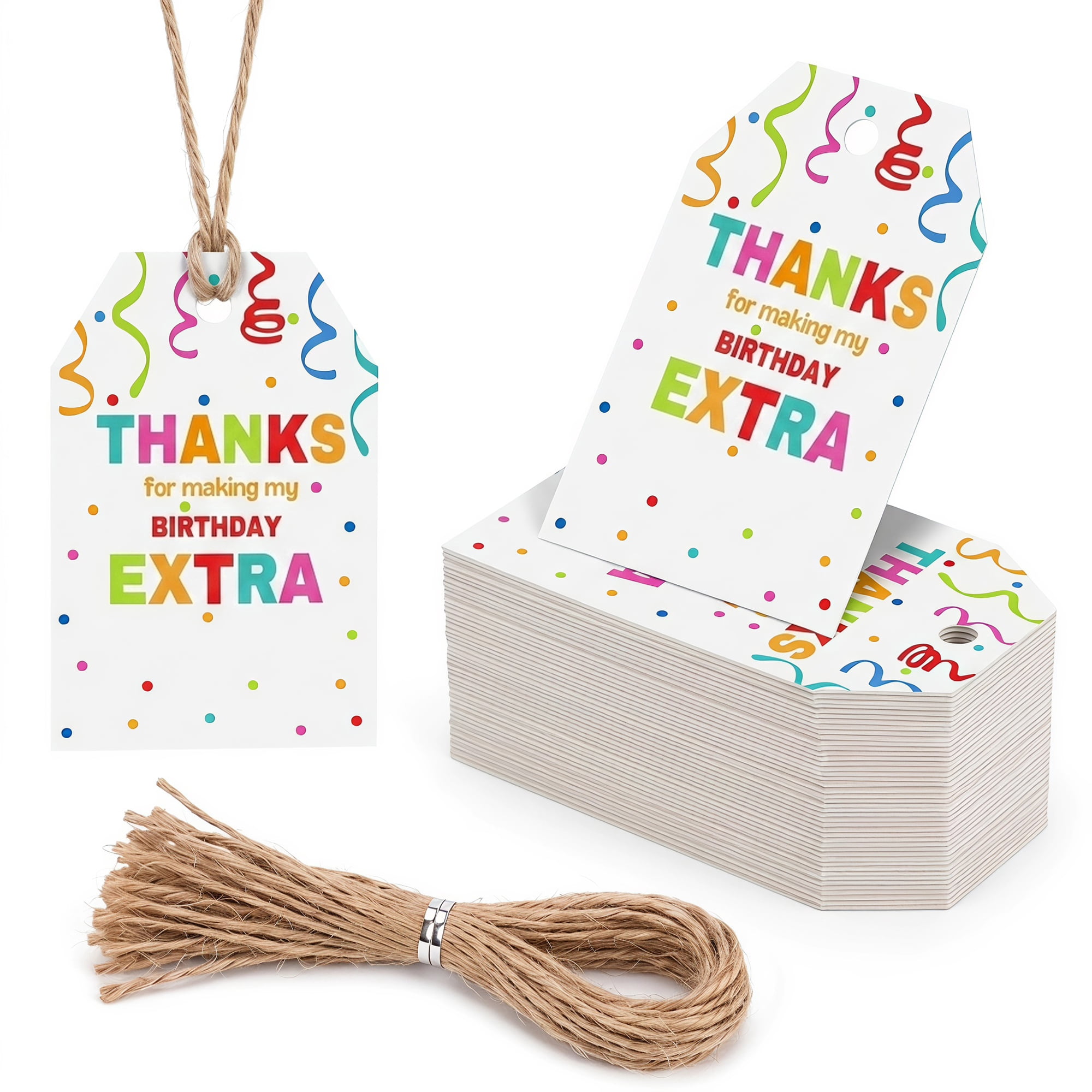 Unique Bargains Vibrant Birthday Gift Tags with Jute Twine Thank You Pattern 2.2" x 3.3"