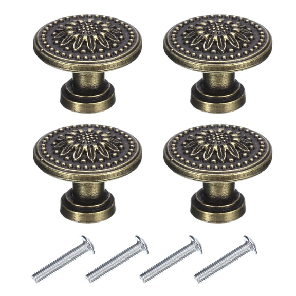 Unique Bargains Vintage Drawer Knobs with Retro Floral Dresser Drawer Knobs Bronze 1.2"