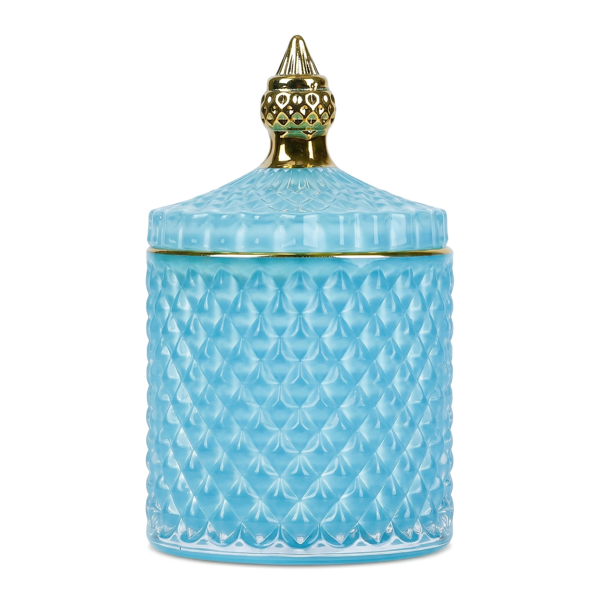 Unique Bargains Vintage Embossed Glass Canister Jar with Lid Blue Green 3.3" x 3.3" x 5.5"