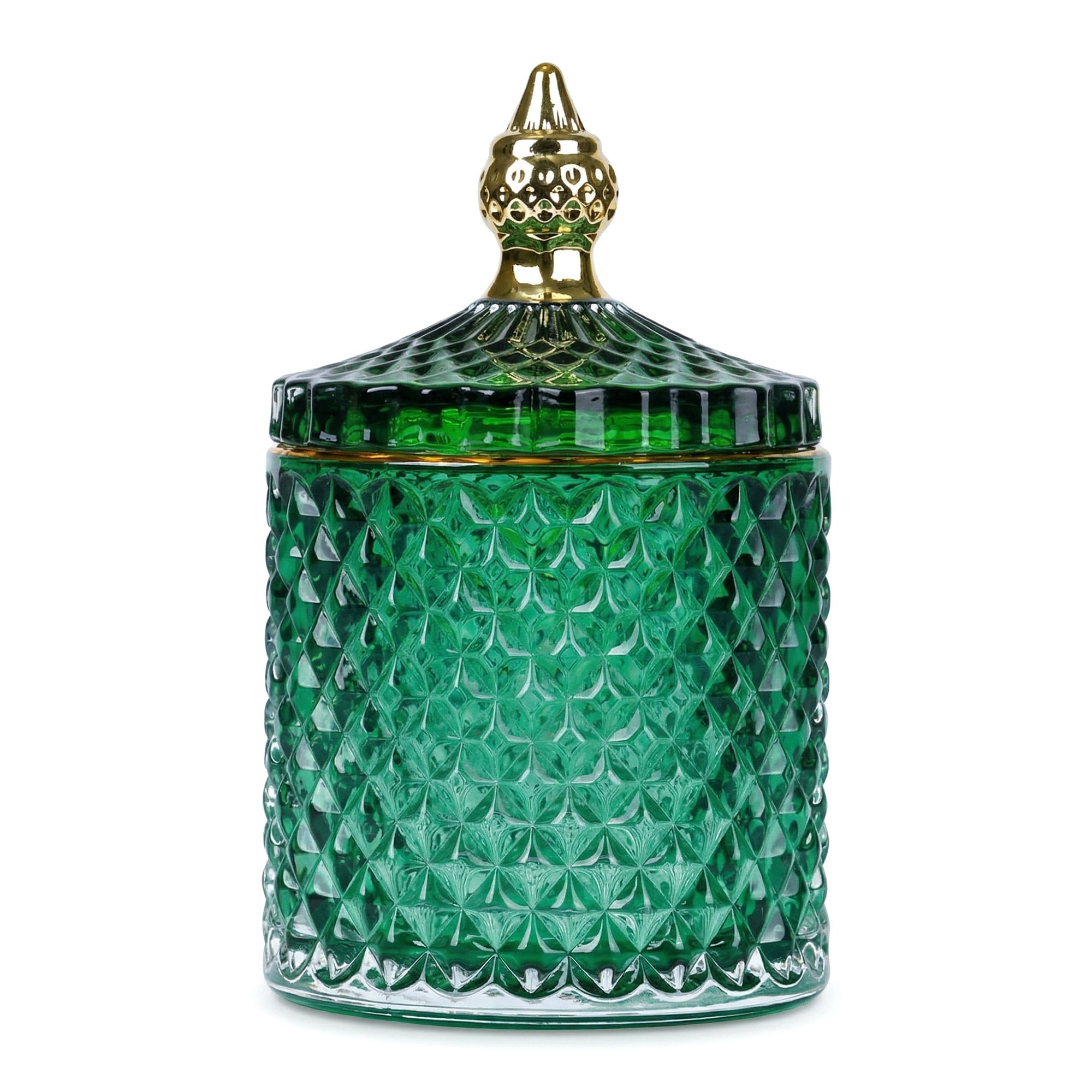 Unique Bargains Vintage Embossed Glass Canister Jar with Lid Dark Green 3.3" x 3.3" x 5.5"
