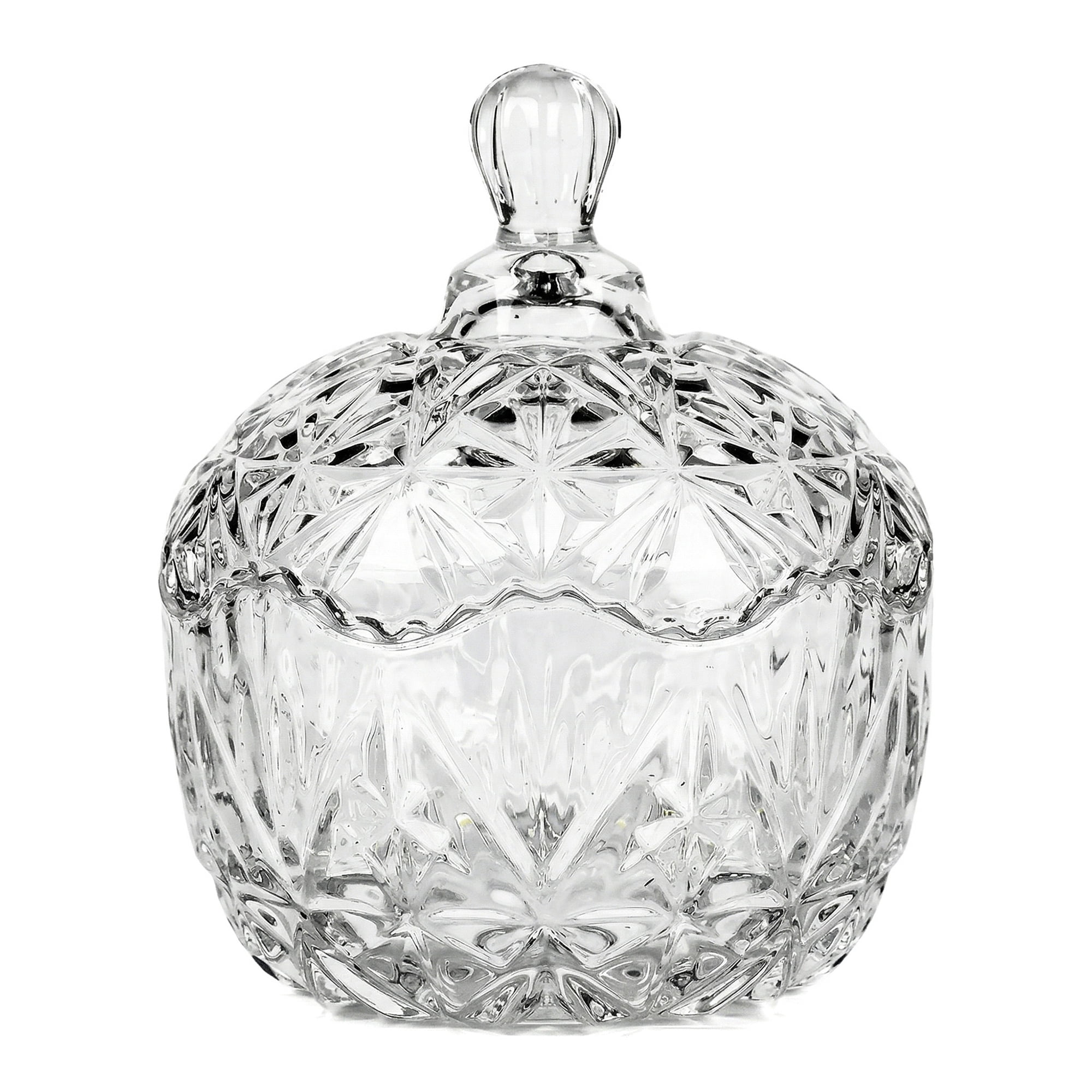 Unique Bargains Vintage Embossed Glass Jar with Lid Black Cap 4.1" x 4.1" x 5.5"