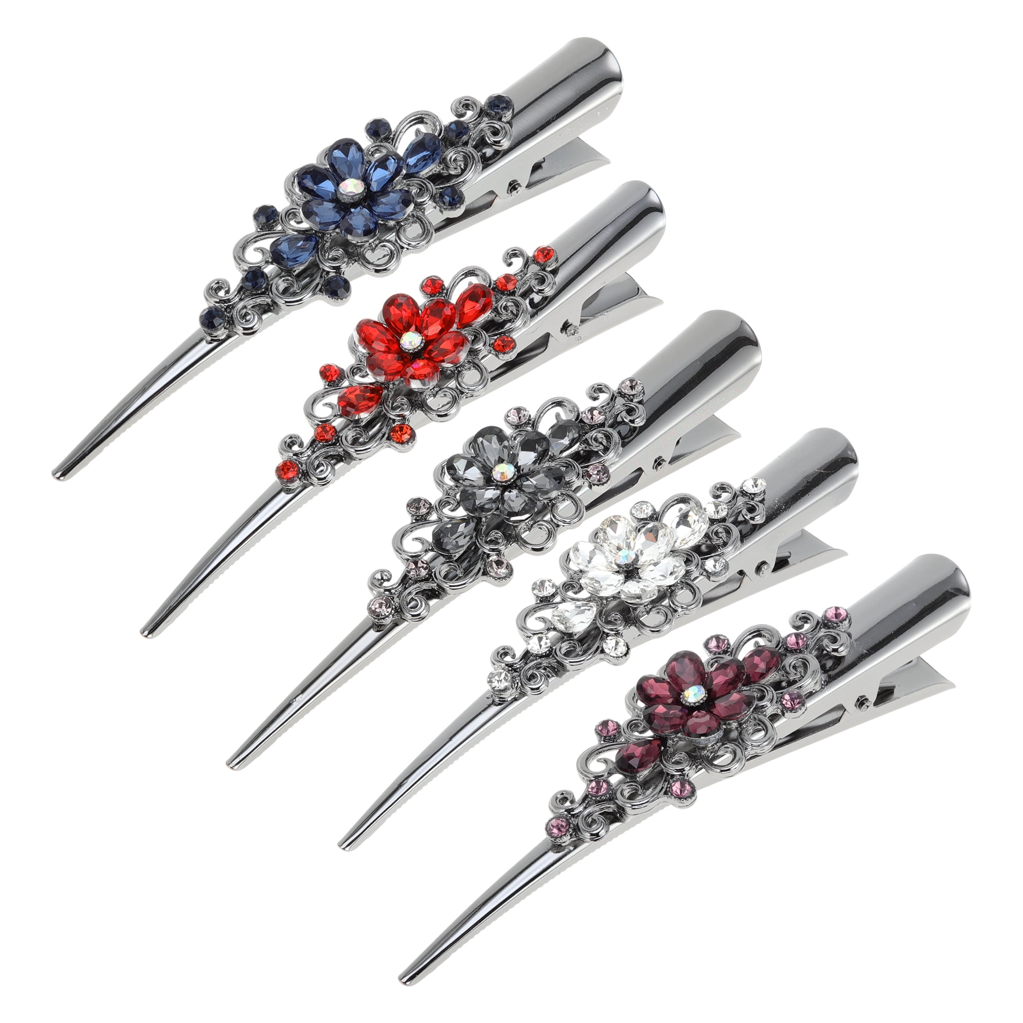 Unique Bargains Vintage Floral Hair Clips Black Blue White Brown Red 5 Pcs