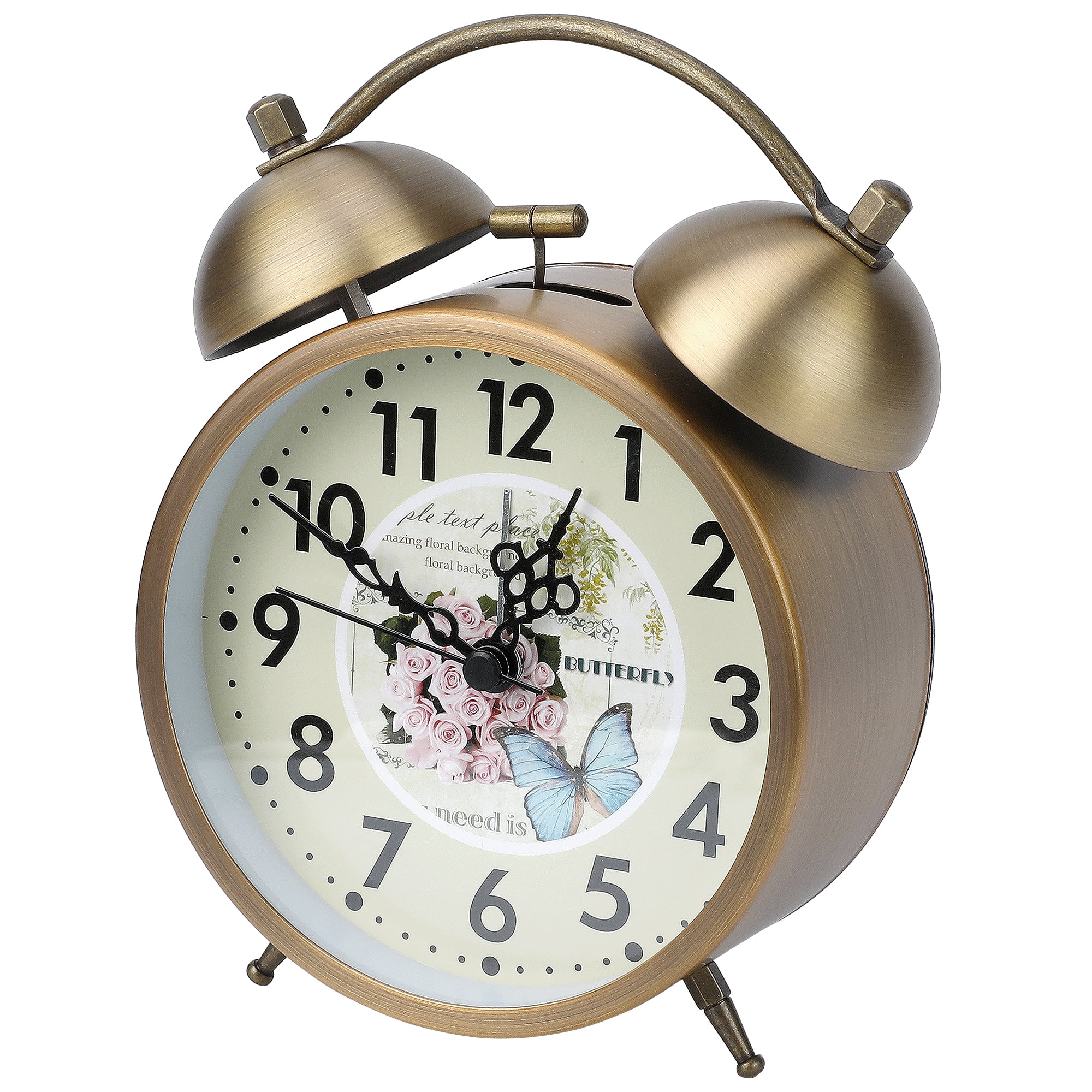 Unique Bargains Vintage Mechanical Alarm Clock Butterfly Pattern 4.6"L x 2.2"W x 6.1"H