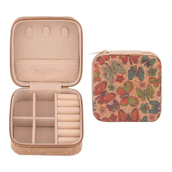 Unique Bargains Vintage Mini PU Leather Jewelry Box with Zipper Brown Butterfly Pattern