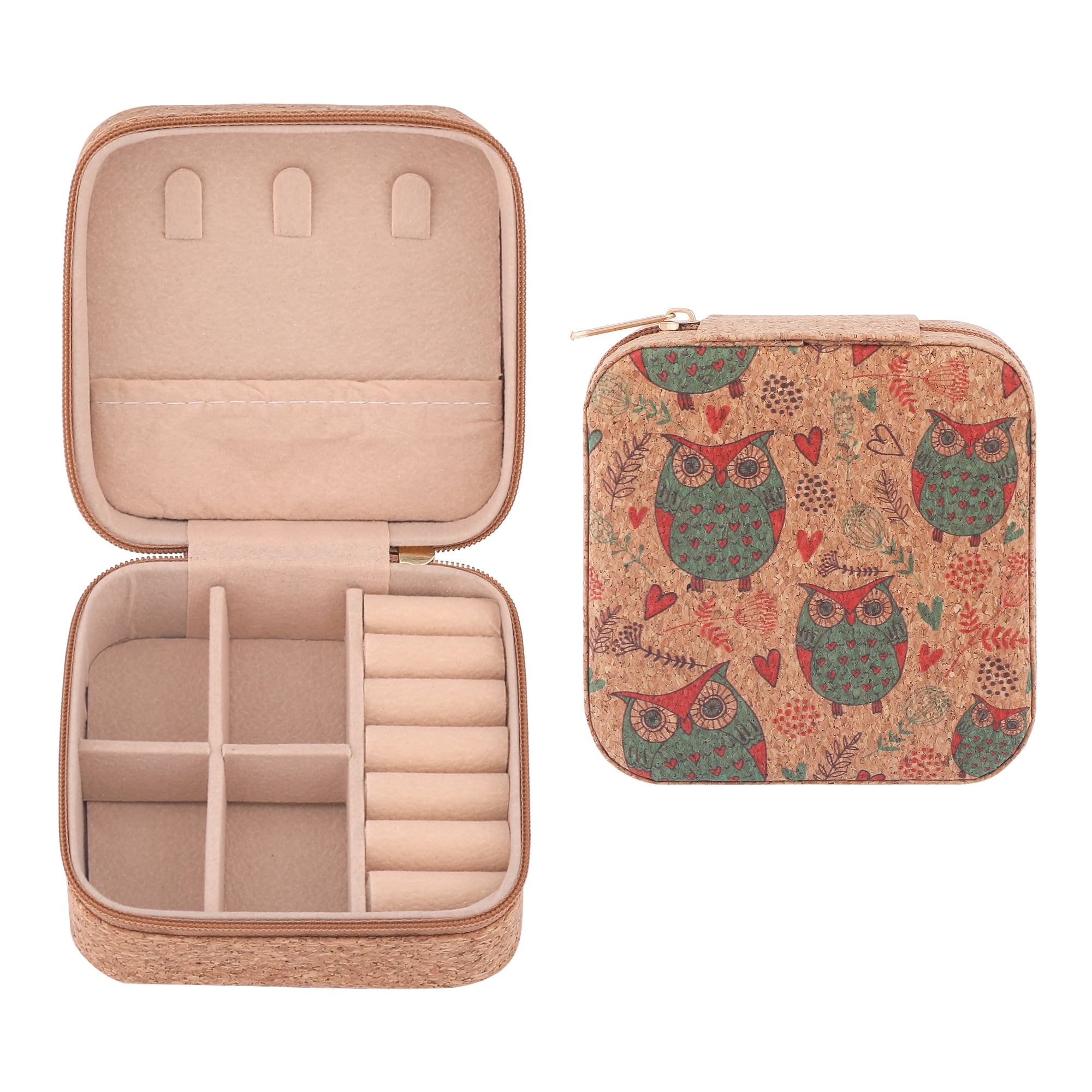 Unique Bargains Vintage Mini PU Leather Jewelry Box with Zipper Brown Owl Pattern