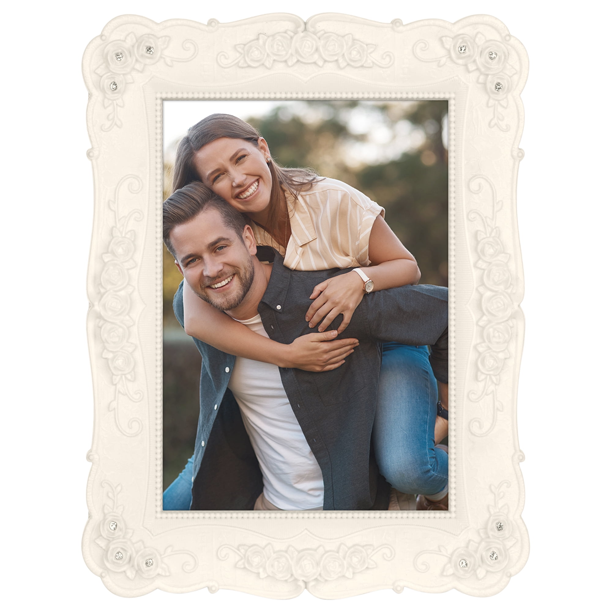 Unique Bargains Vintage Picture Frame Elegant Photo Frames for Tabletop Display White 5x7"