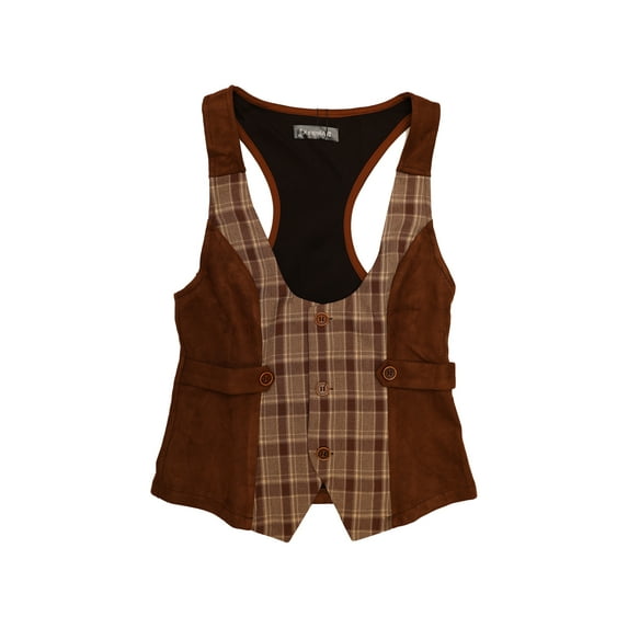 Unique Bargains Women's Vintage Waistcoat Vest Plaid Sleeveless Dressy Outerwear Vests XL Brown