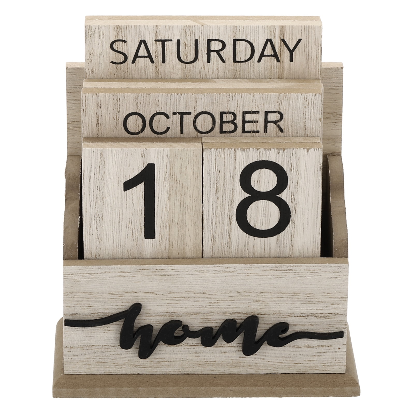 Unique Bargains Vintage Wood Block Perpetual Calendar for Desk Home Decoration Brown