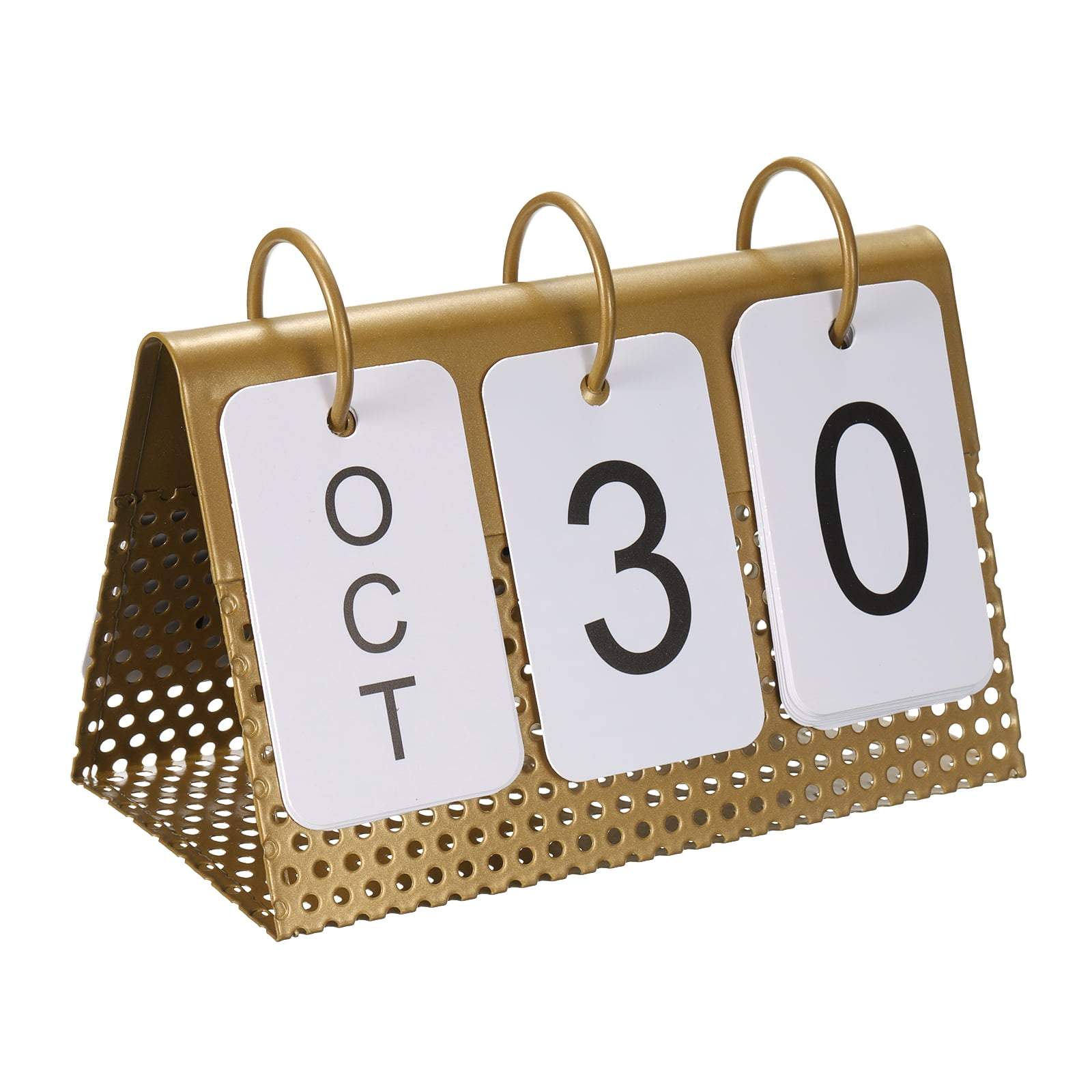 Unique Bargains Vintage Wood Perpetual Calendar Flip Calendar for Home Decoration Gold