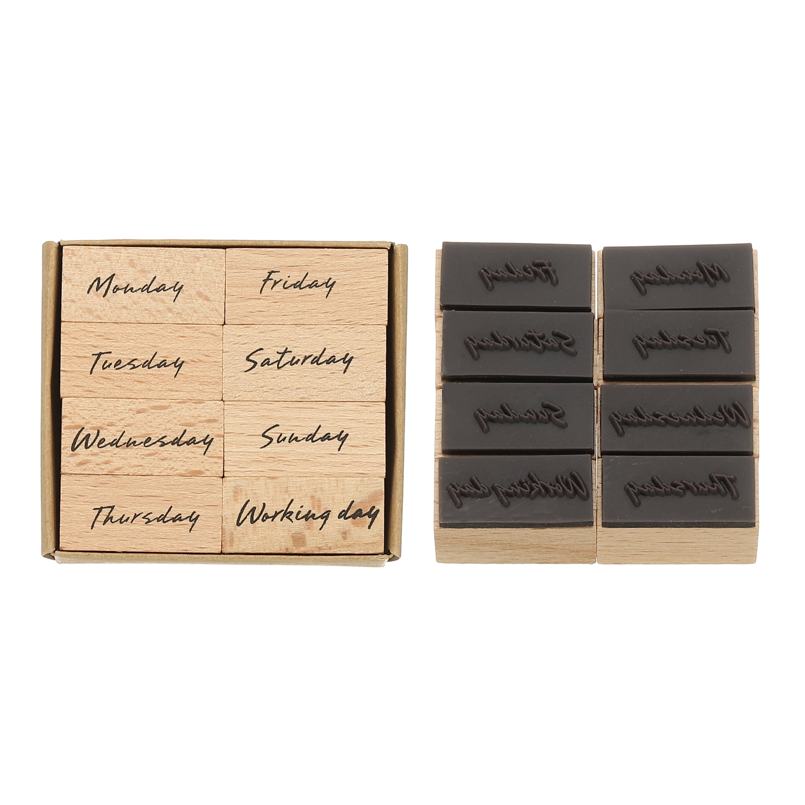 Unique Bargains Vintage Wooden Rubber Month Stamp Set for Crafting and Decoration ["Week"]