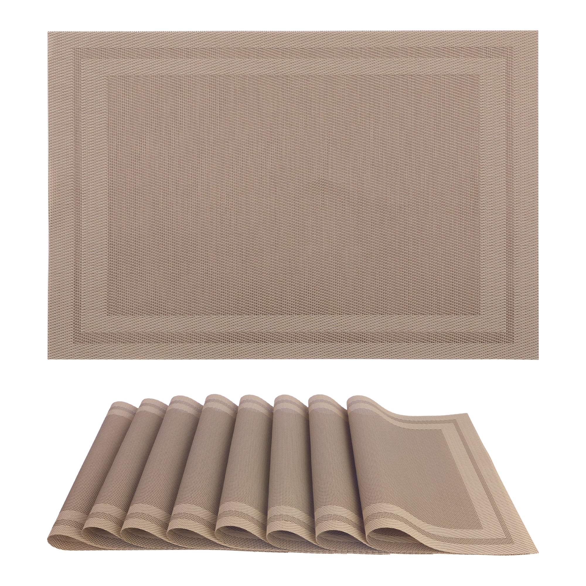 Unique Bargains Vinyl Placemats for Table Decor Washable Table Placemats 8pk Gold 18x12in