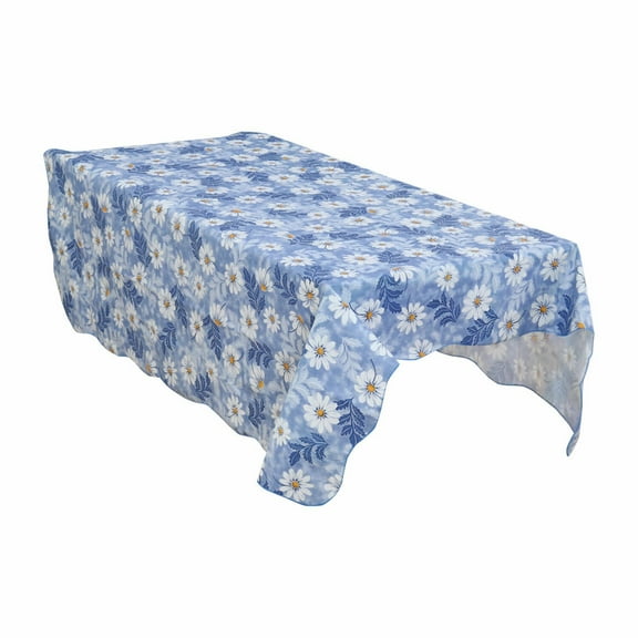 Unique Bargains Vinyl Rectangle Table Cover Blue Daisy Pattern Tablecloth 54" x 71"