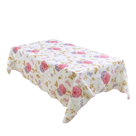 Unique Bargains Vinyl Rectangle Table Cover Purple Pink Floral Tablecloth 54" x 71"