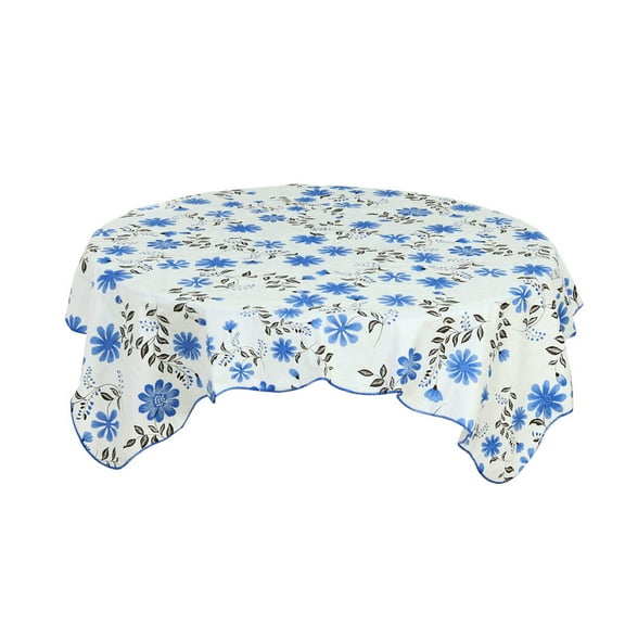 Unique Bargains Vinyl Square Tablecloth Blue Flower 53" x 53"