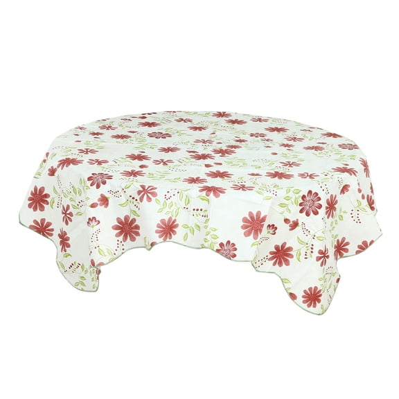 Unique Bargains Vinyl Square Tablecloth Red Flower 53" x 53"