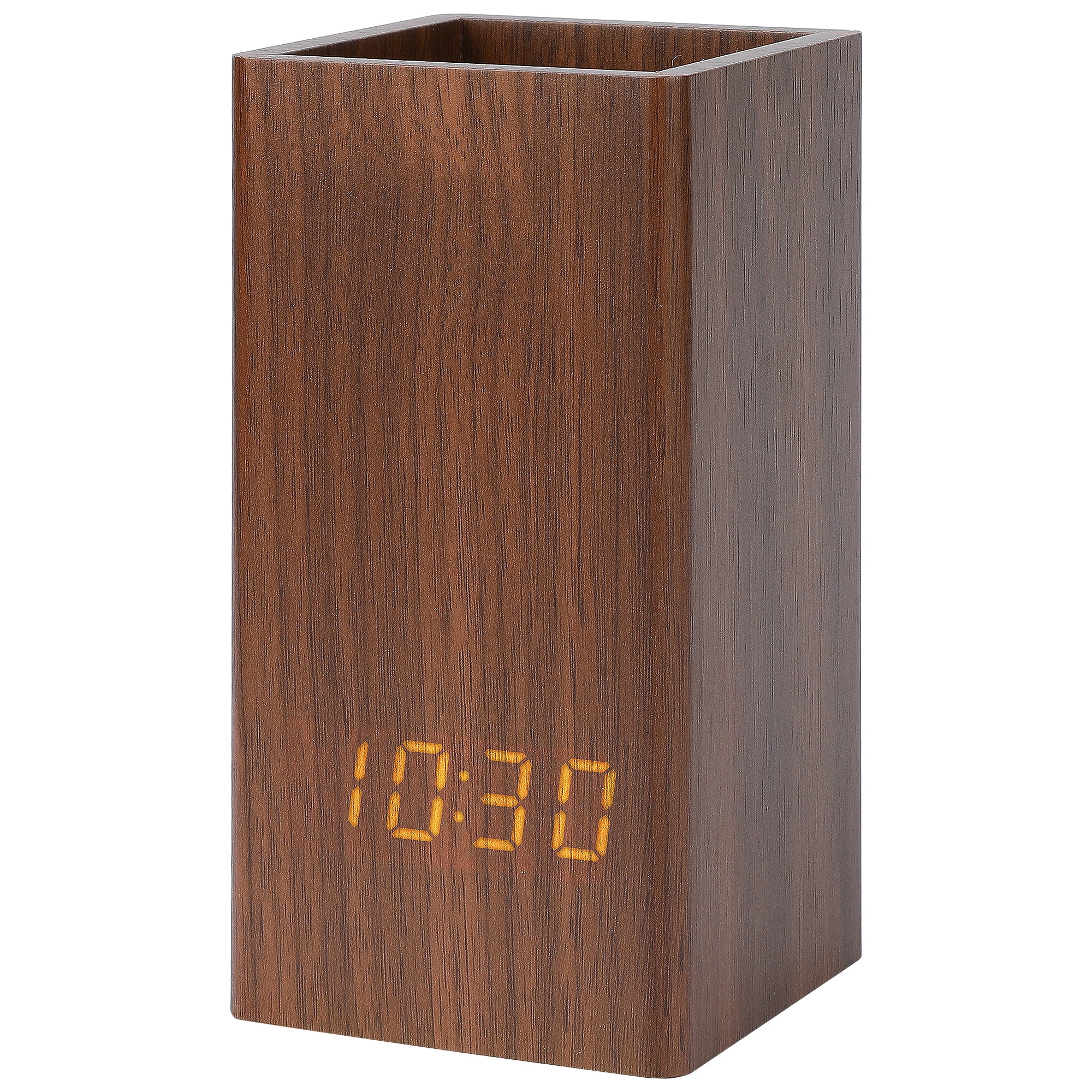 Unique Bargains Voice Wake-Up LED Alarm Clock Brown 5.5"L x 2.6"W x 2.8"H
