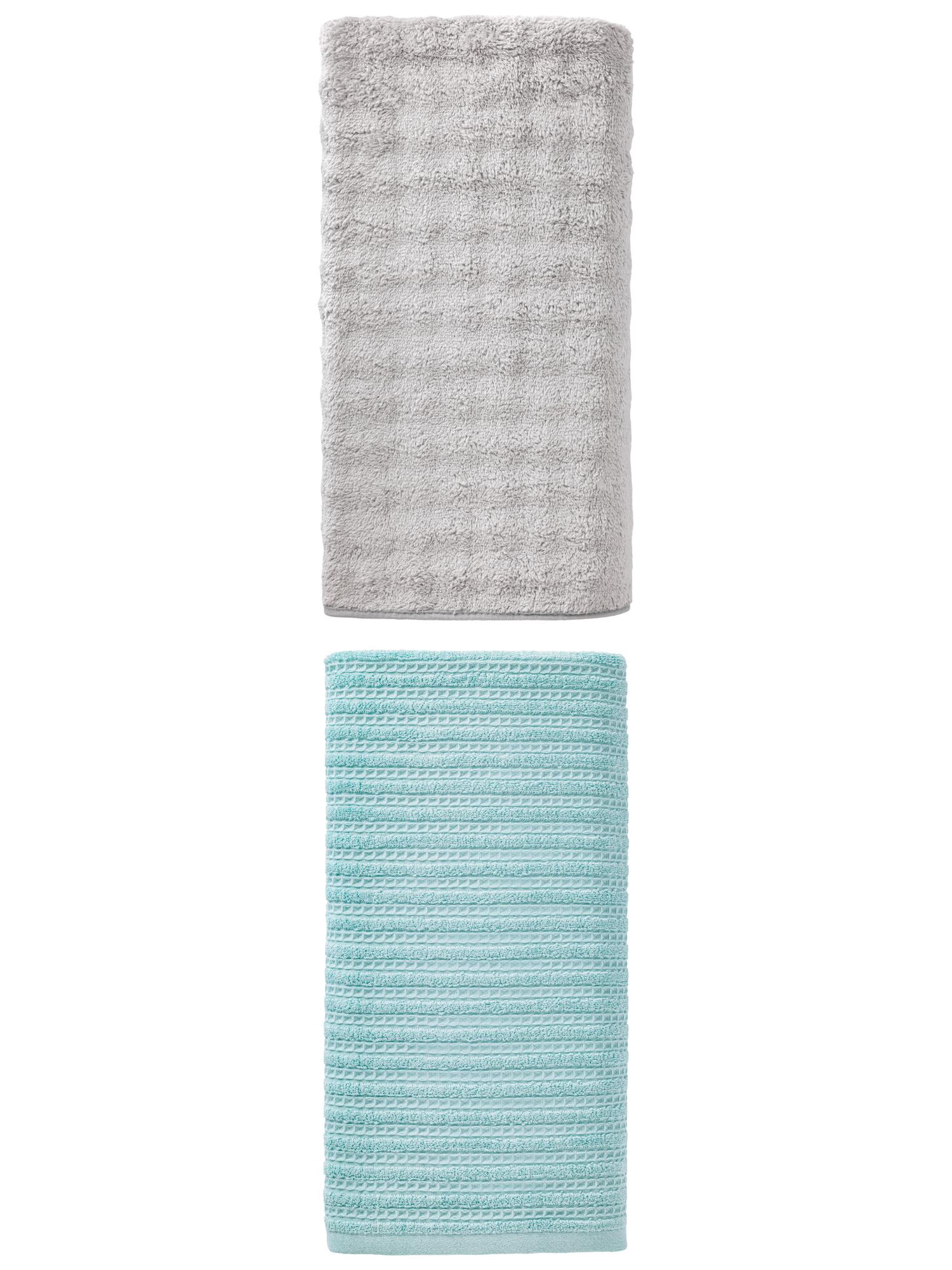 Unique Bargains Waffle Bath Towel 2 Pack Blue/Grey 55" x 28"