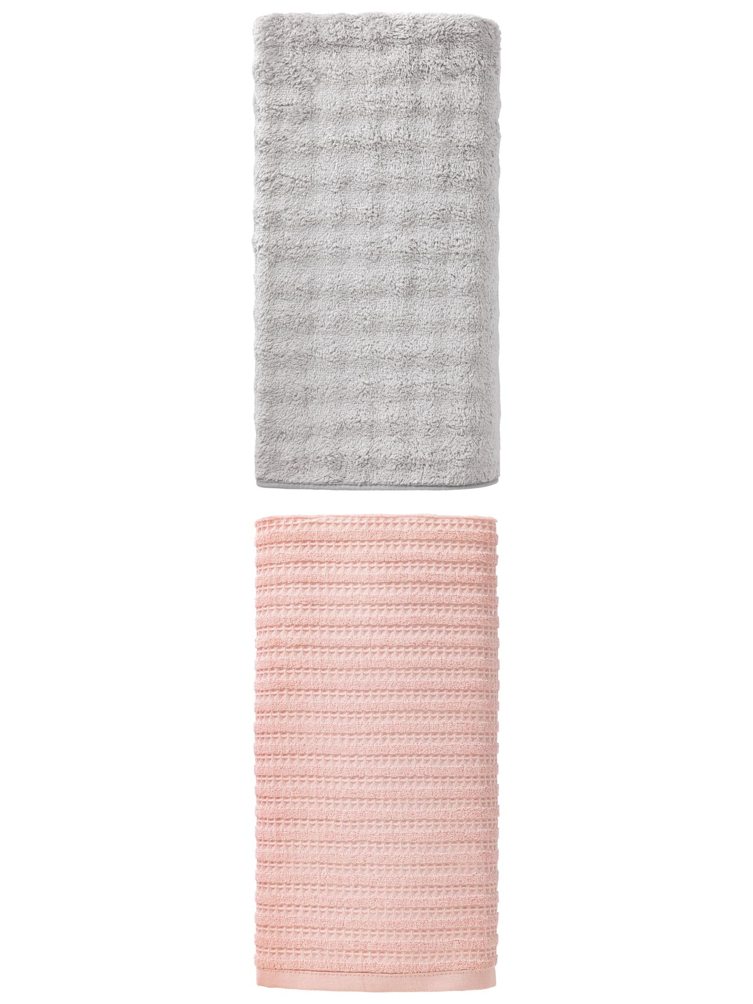 Unique Bargains Waffle Bath Towel 2 Pack Pink/Grey 55" x 28"
