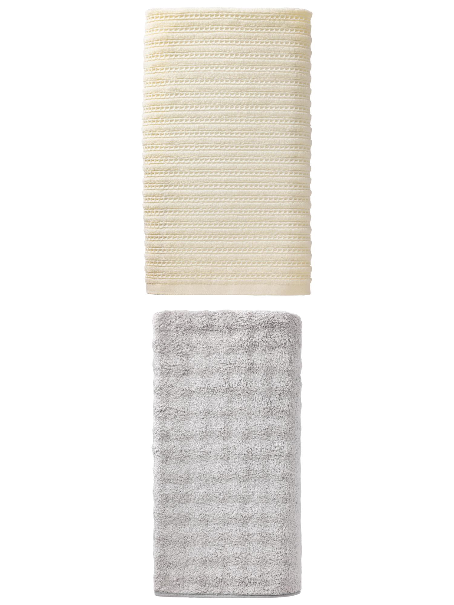 Unique Bargains Waffle Bath Towel 2 Pack White/Grey 55" x 28"