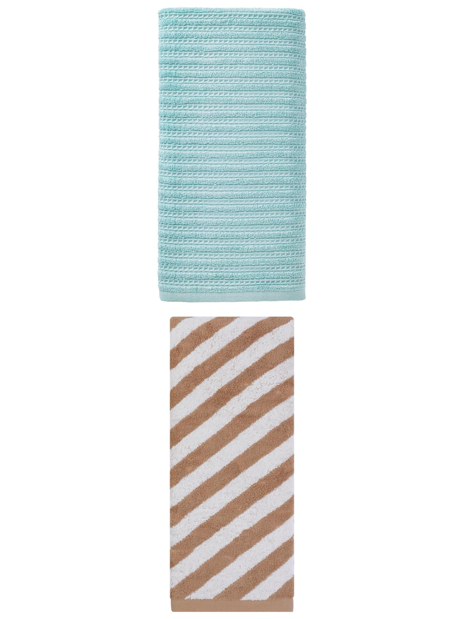 Unique Bargains Waffle Cotton Towel 2 Pack Blue/Brown 55" x 28"