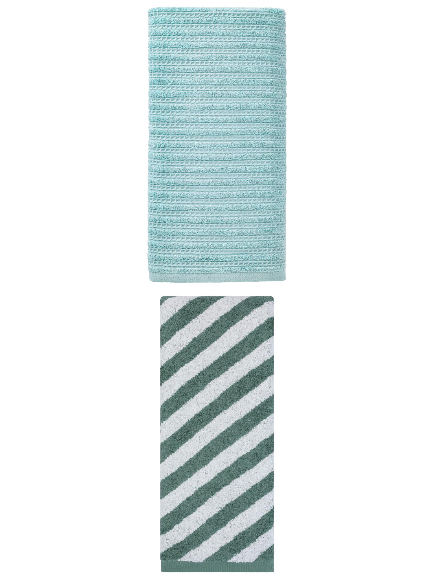 Unique Bargains Waffle Cotton Towel 2 Pack Blue/Green 55" x 28"