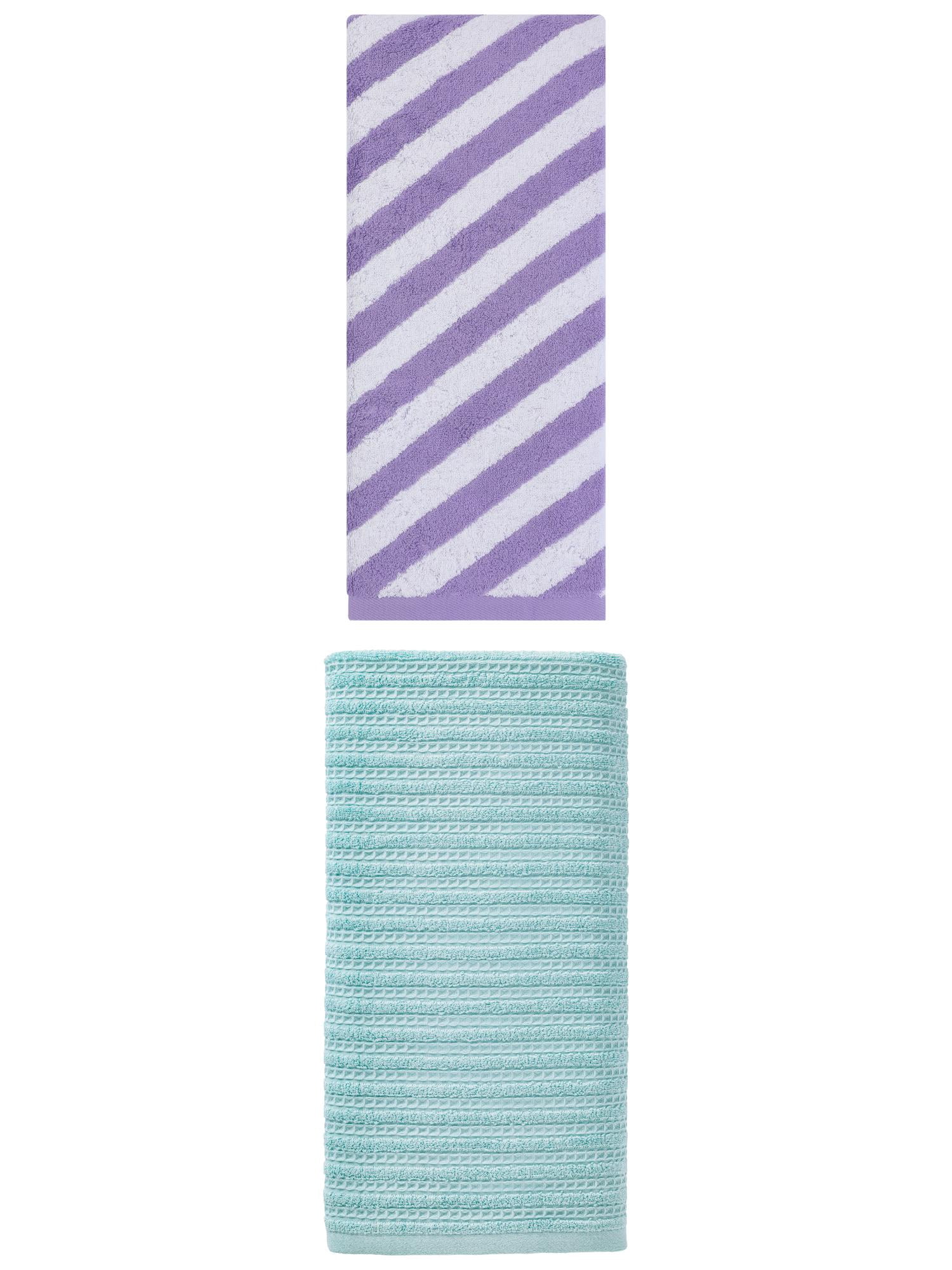 Unique Bargains Waffle Cotton Towel 2 Pack Blue/Purple 55" x 28"