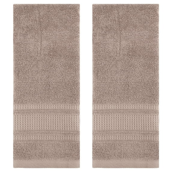 Unique Bargains Waffle Cotton Hand Towel Set of 2 for Bathroom Brown