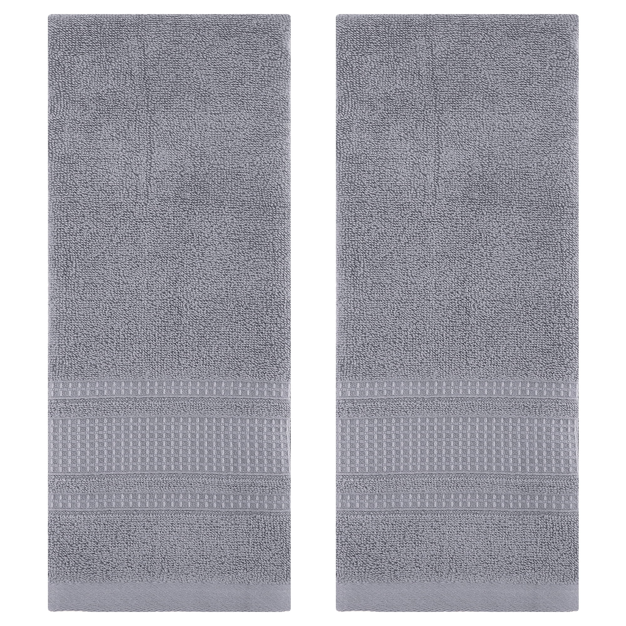 Unique Bargains Waffle Cotton Hand Towel Set of 2 for Bathroom Grey