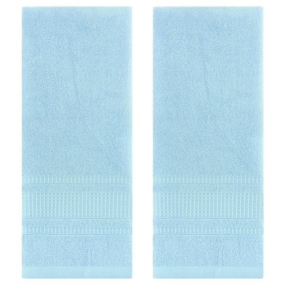 Unique Bargains Waffle Cotton Hand Towel Set of 2 for Bathroom Light Blue