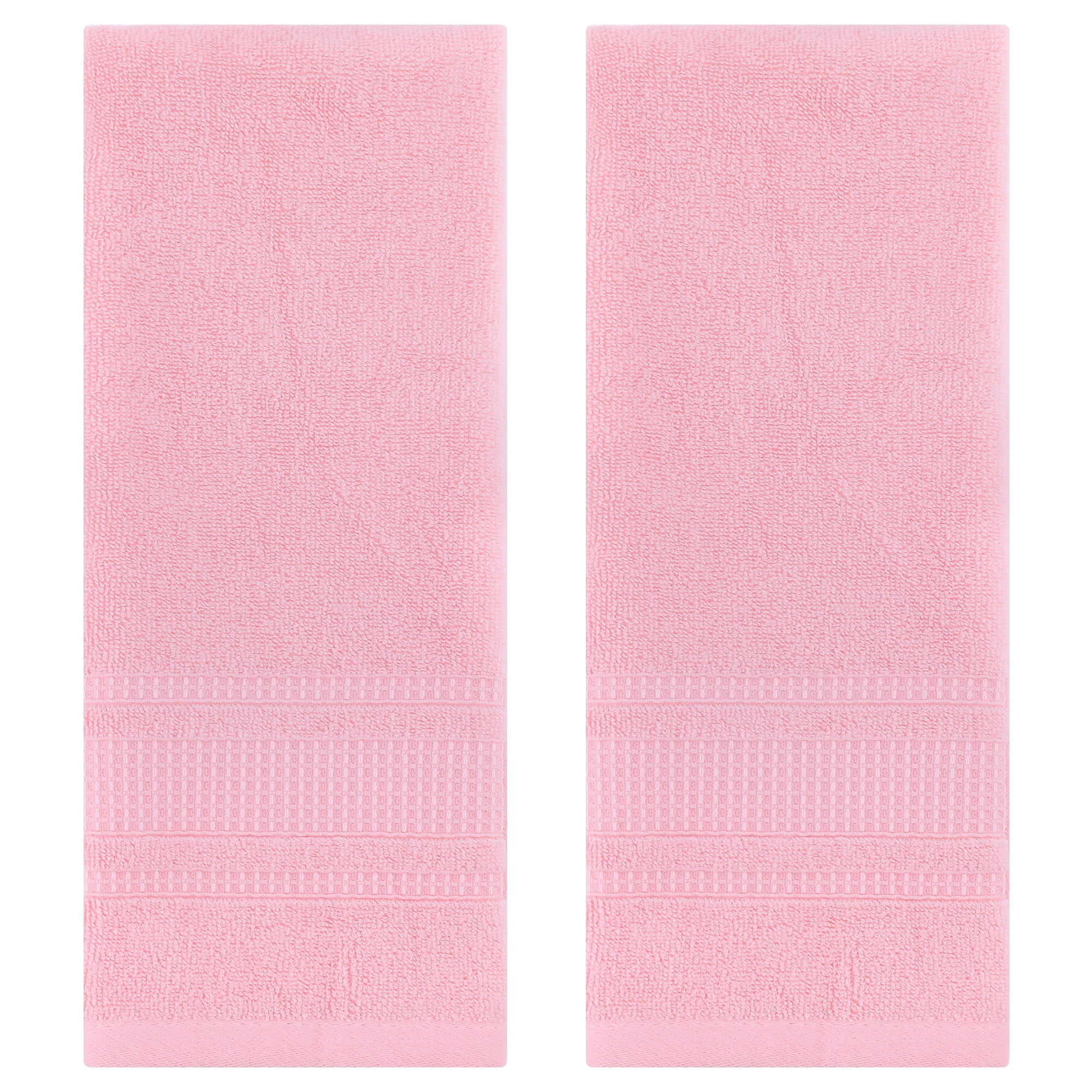 Unique Bargains Waffle Cotton Hand Towel Set of 2 for Bathroom Pink