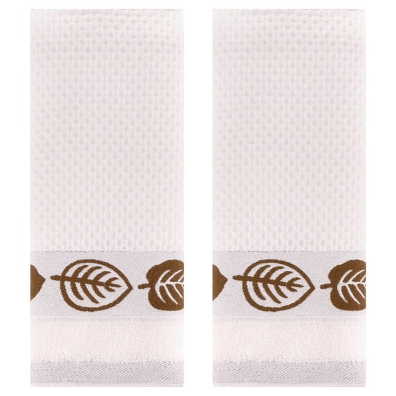 Unique Bargains Waffle Cotton Hand Towels Set of 2 for Bathroom Beige