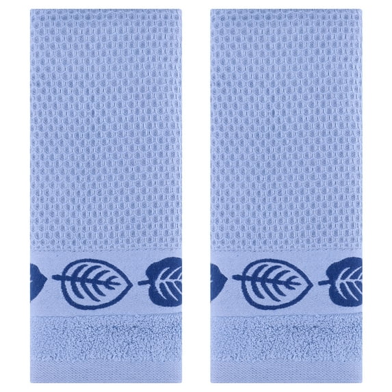 Unique Bargains Waffle Cotton Hand Towels Set of 2 for Bathroom Blue